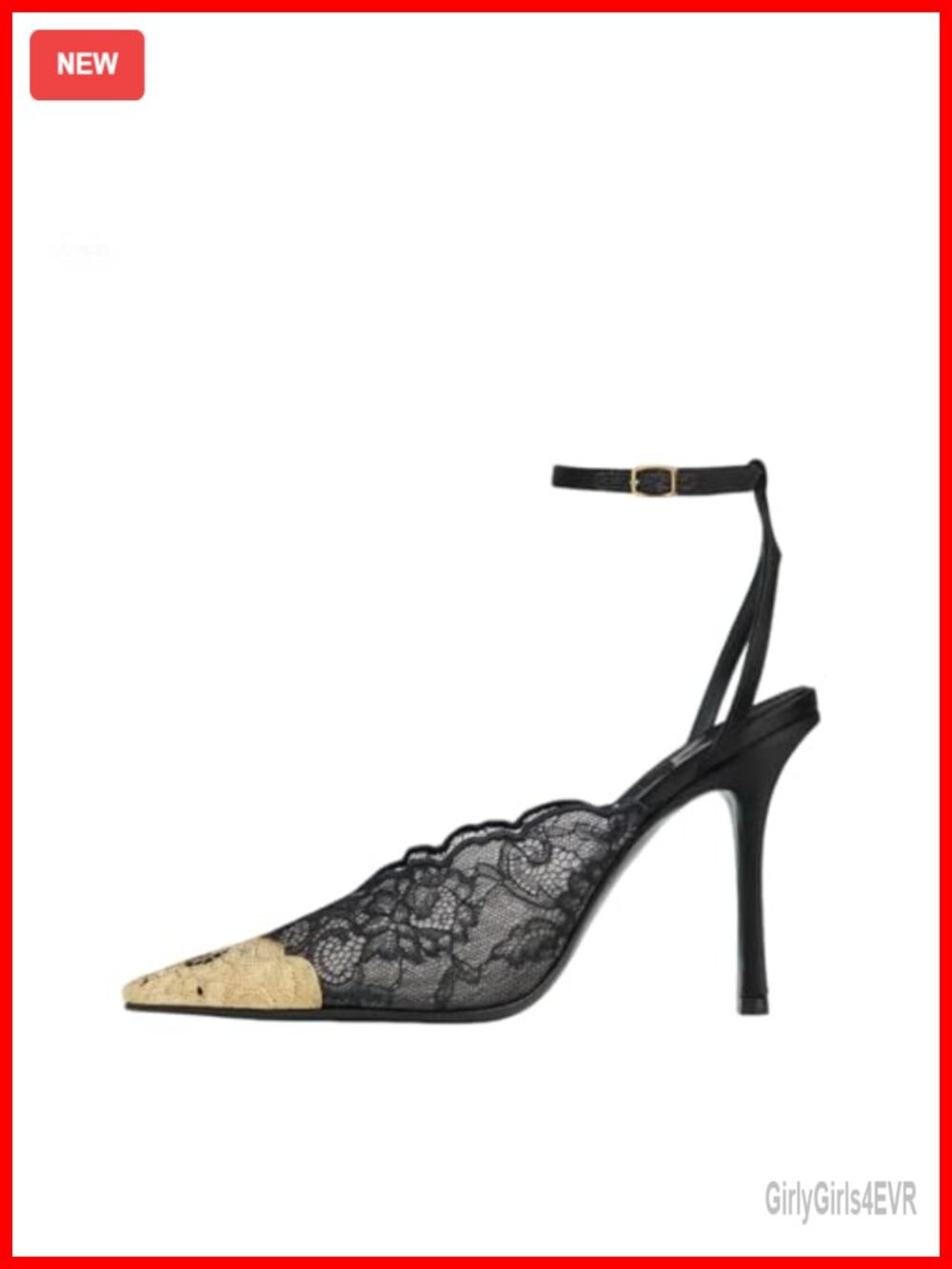 Mesh Floral Embroidered Slingback Heels Metal Toe Studded Kitten Heel Pumps